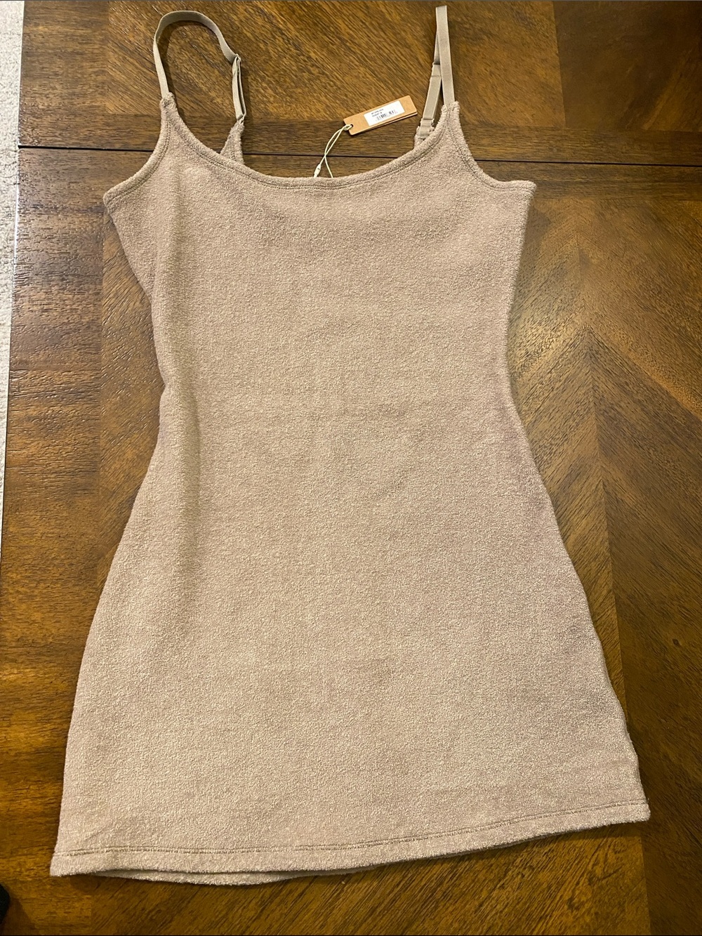 NWT SKIMS Terry Cloth Scoop Neck Mini Slip Dress in Desert - Size Medium